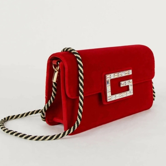 GUCCI Broadway Red Velvet and Leather Crystal Bag, New - Picture 2 of 10